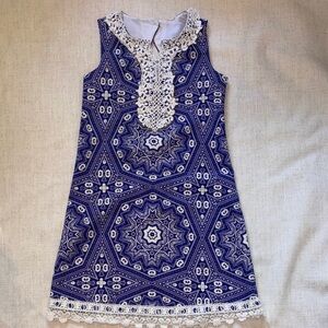 Bonnie Jean Navy and White Sleeveless Crochet Trim Dress